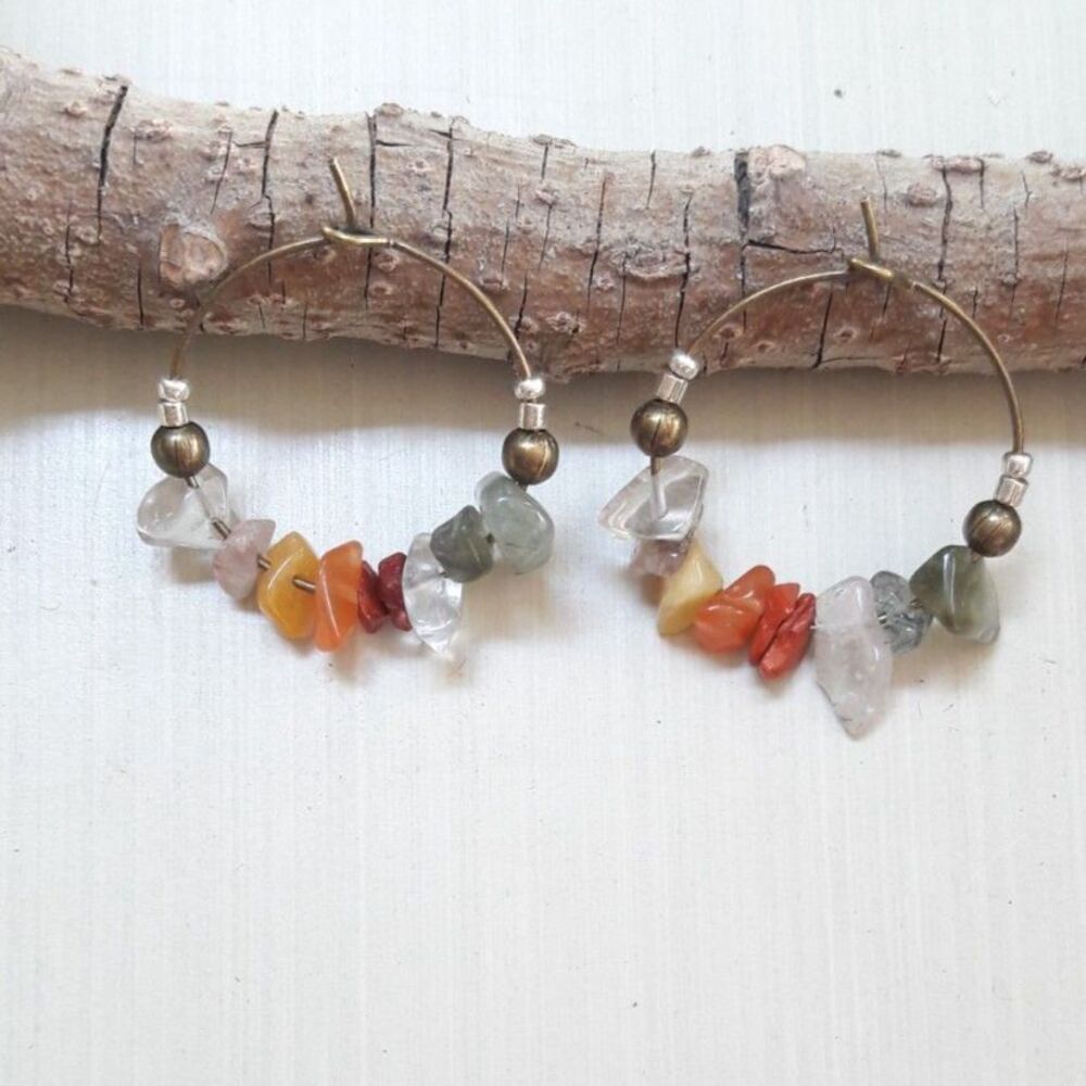 Artisan earrings  374# NEW bohemian Agate hoop earrings Quartz gemstones fairyc